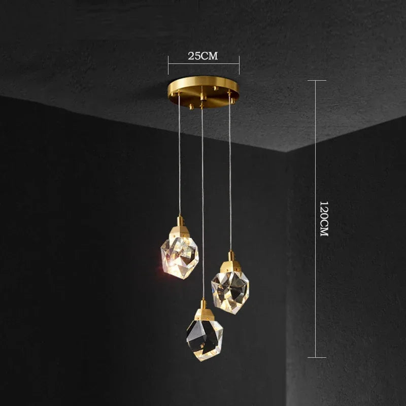 Diamond Crystal Chandelier: Luxury Gold LED Lighting for Staircase & Living Room