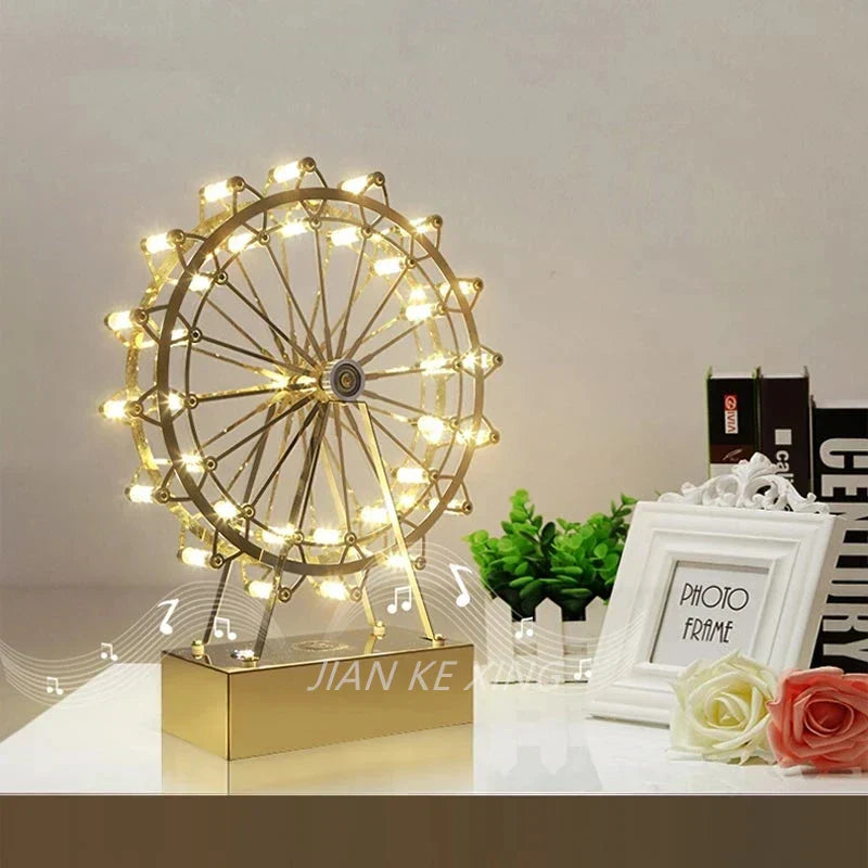 LED Ferris Wheel Table Lamp for Bedroom Decor Stainless Steel Night Light