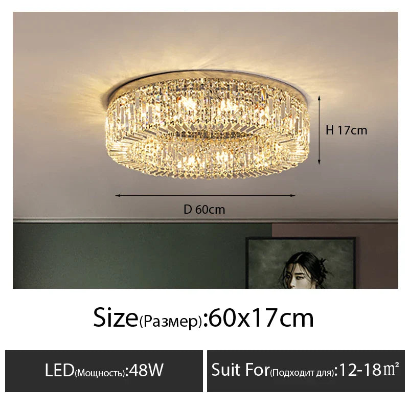 Modern Crystal LED Chandelier Chrome & Gold Ceiling Lamp for Living Room Decor