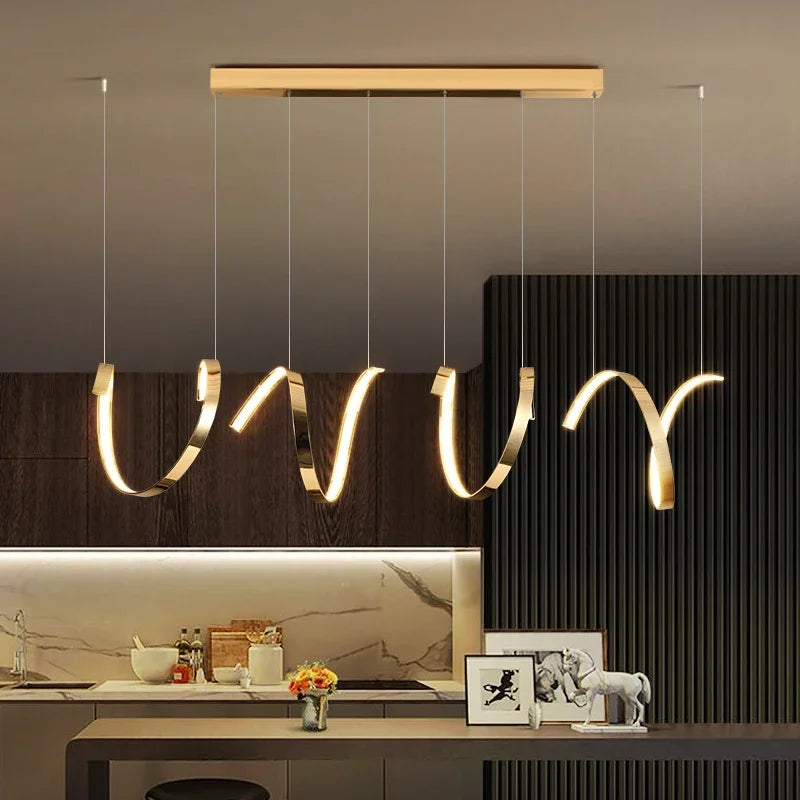 Gold Irregular LED Pendant Lights for Modern Living & Dining Room Lighting
