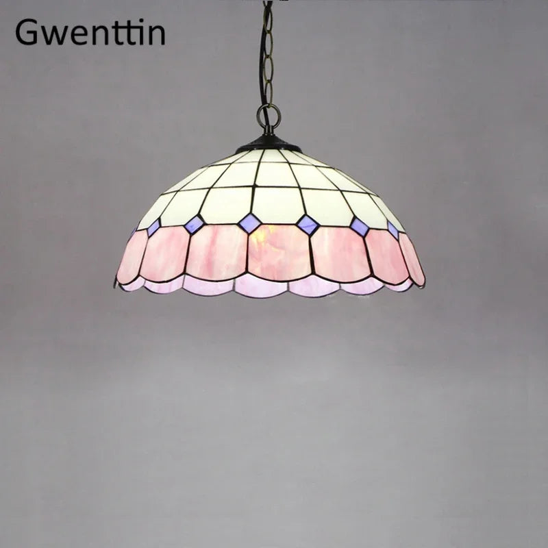Tiffany Square Pendant Light, Stained Glass Hanging Lamp for Home Decor