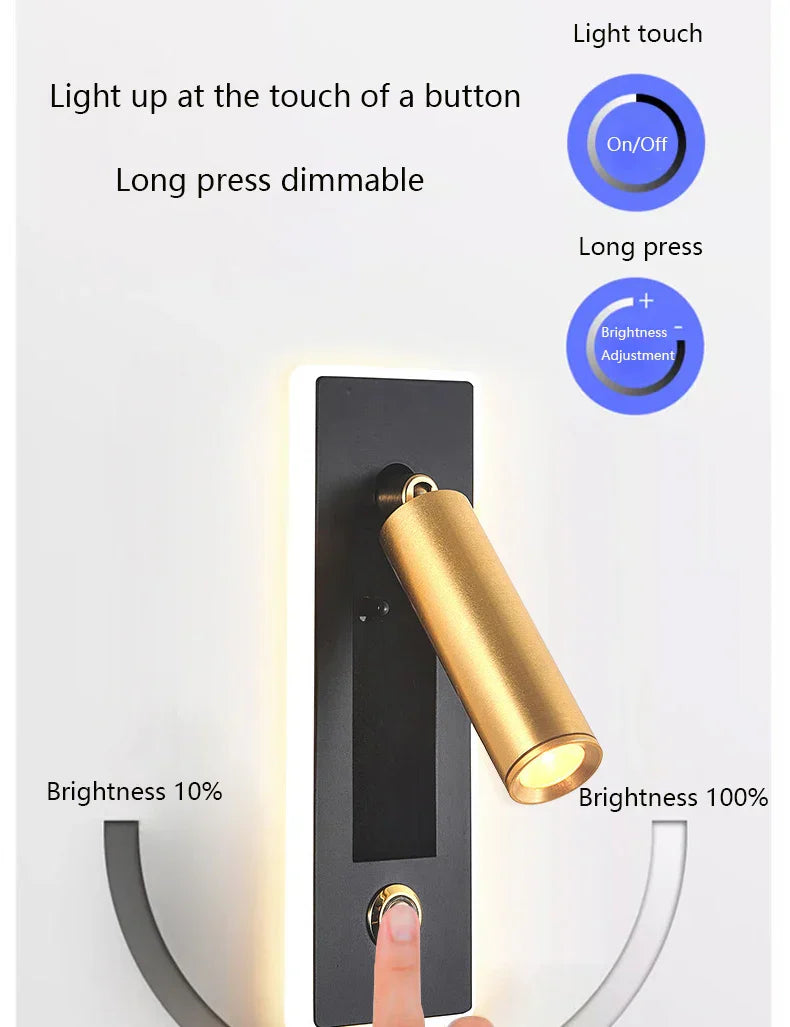 Dimmable LED Wall Sconce Rotation Reading Light for Bedroom Living Room