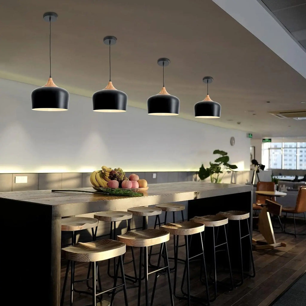 Nordic Wood Pendant Lights with Aluminum Shade for Home Restaurant Bar Hotel Café