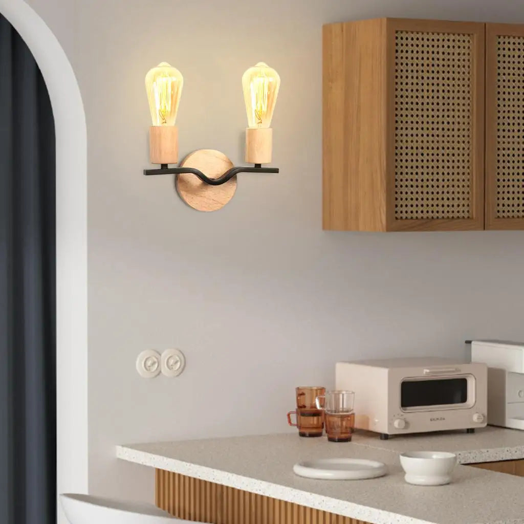 Wood Double Heads Wall Lamps - Modern Nordic Indoor Lighting Sconces