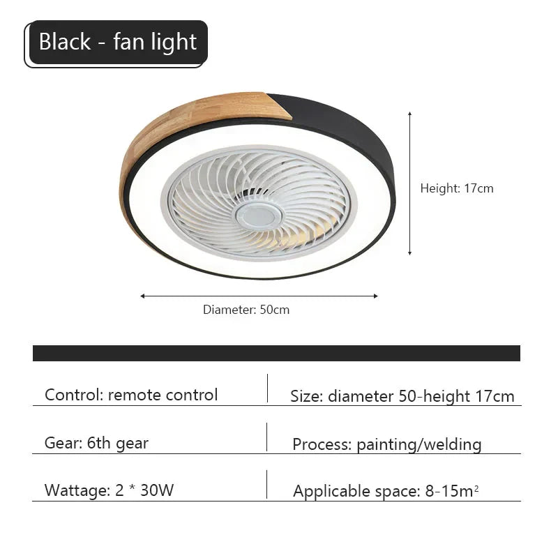 Wood Ceiling Fan Light Remote Control Dimmable LED Indoor Kids Light