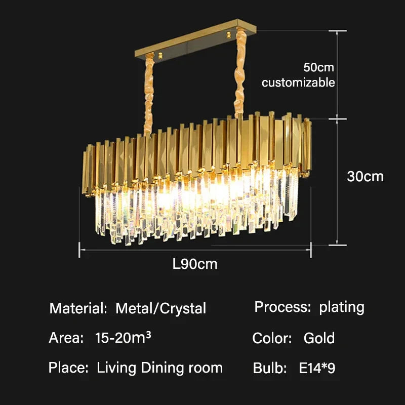 Crystal Oval Round Chandelier: Luxury Nordic Modern LED Lighting for Home and Bar
