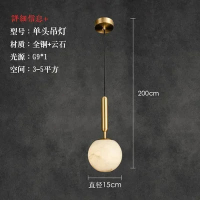 Copper Marble Pendant Light: Modern LED Hanging Lamp for Dining Room