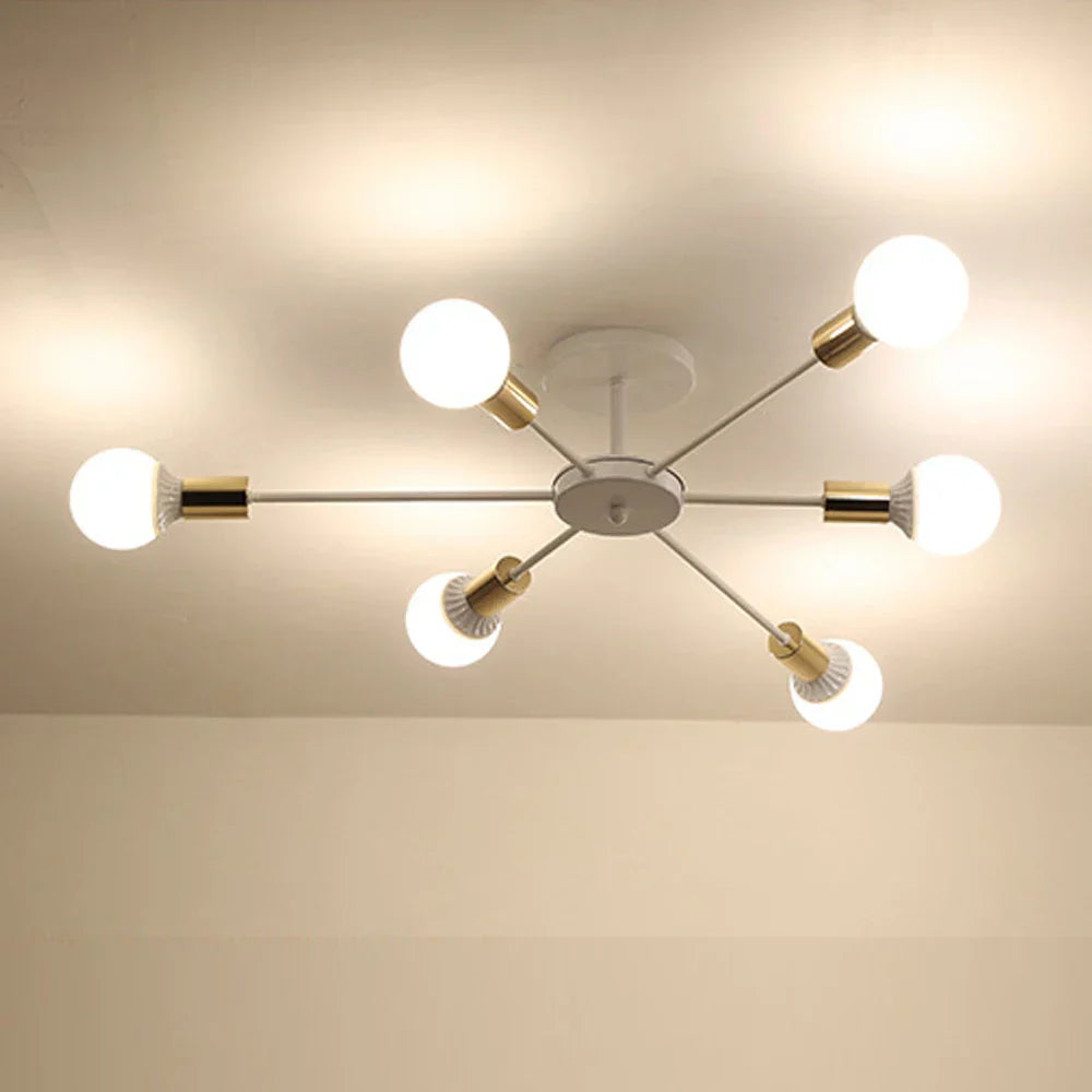 Industrial Rod Iron Wood Sputnik Chandelier Ceiling Lamp LED E27 Home Lighting