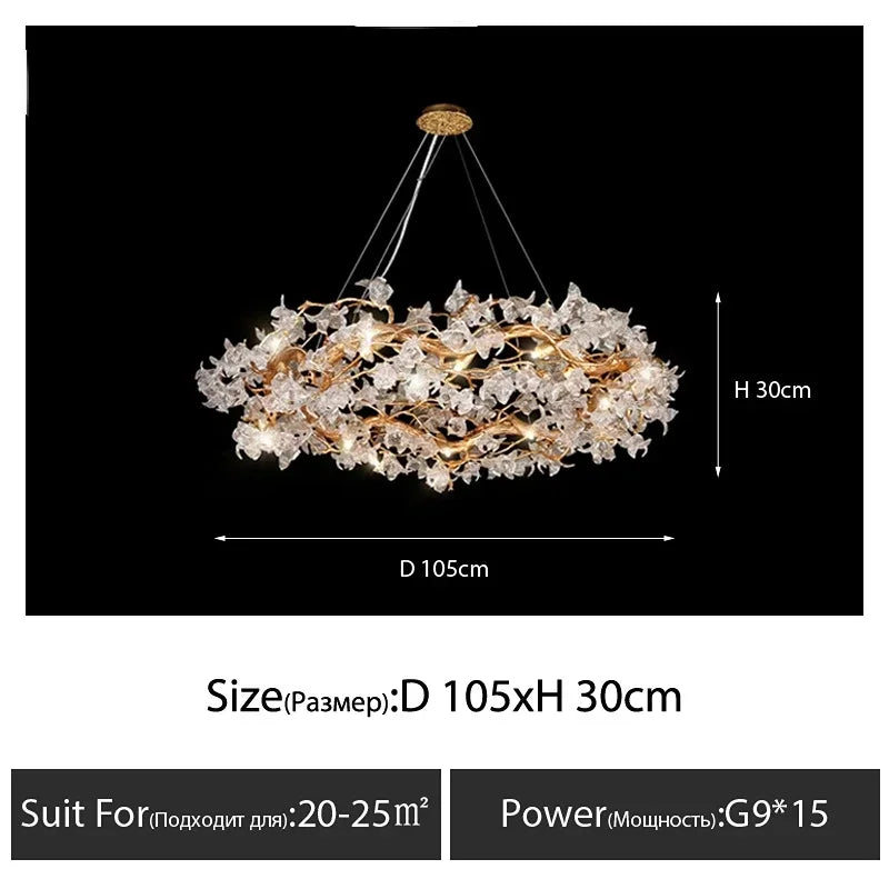 Kapok Flower Glass Crystal Chandelier for Living Room Dining Bedroom