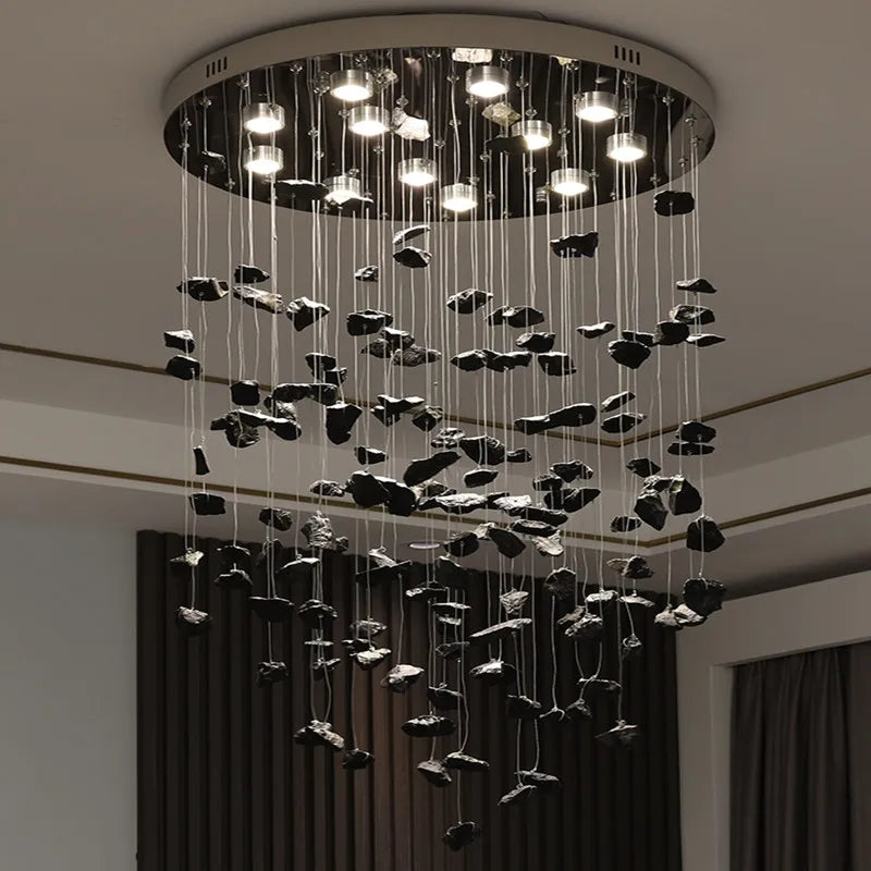 Luxury Stone Crystal Chandelier - Modern LED Hanging Light Fixture for Home Staircase Hallway Lobby