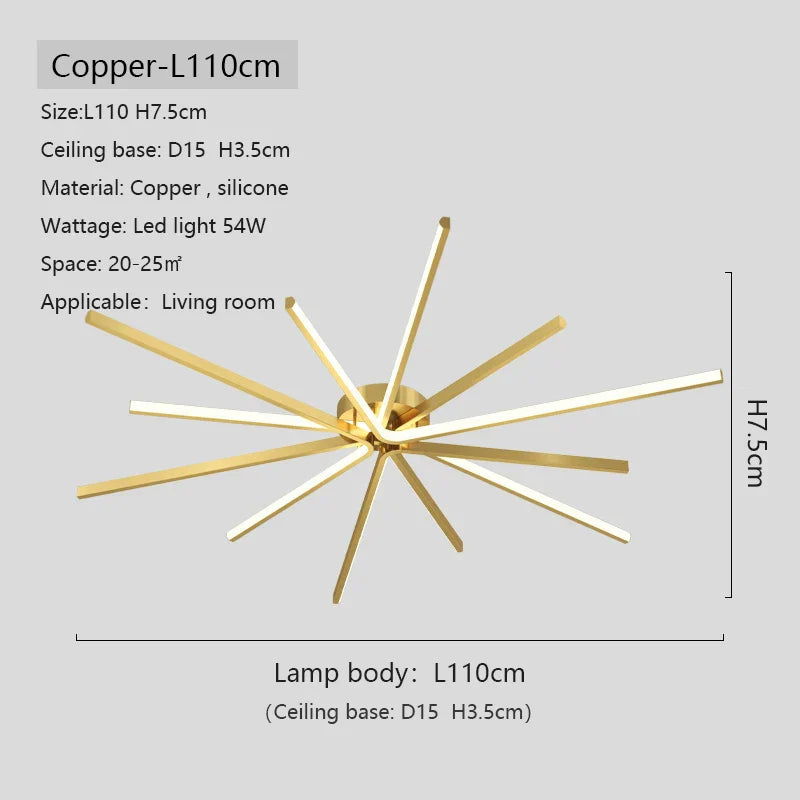 Copper Strip LED Ceiling Lamp - Modern Minimalist Luxury Lighting for Living Room