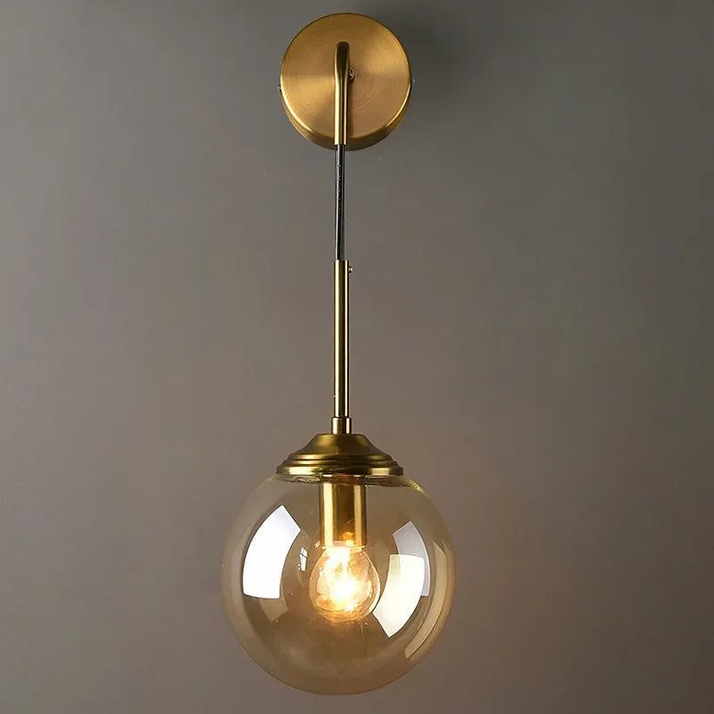 Golden Glass Ball Wall Sconce Light Fixture for Modern Living Room Decor