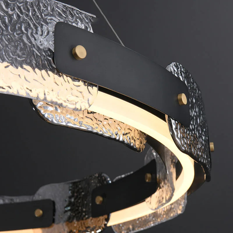 Runner Crystal Glass Chandelier, Modern LED Art in Black & Gold