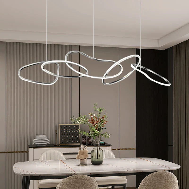 Chrome Stainless Steel LED Pendant Light - Modern Minimalist Dining Room Island Lamp