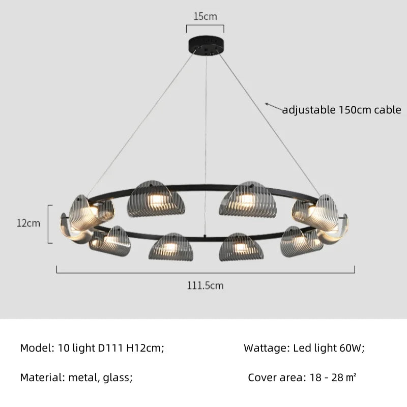 Smoky Gray Glass Chandelier Pendant Light for Luxury Living Room