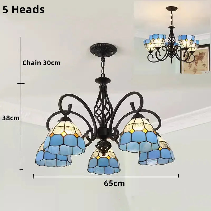 Tiffany Chandeliers: Stained Glass Mediterranean Style Hanging Lamp for Home Lighting