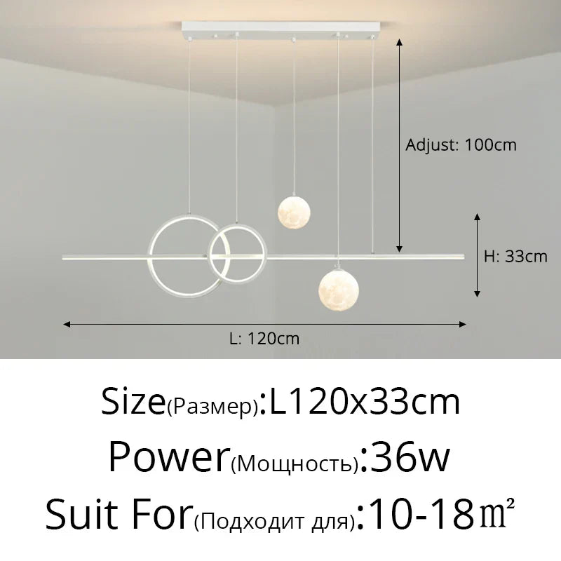 Minimalist LED Pendant Lights for Dining Living Room Restaurant Home - Black White 120cm