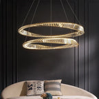 Gold Plated Steel Ring Pendant Lamp with Dimmable LED Lights and K9 Crystals