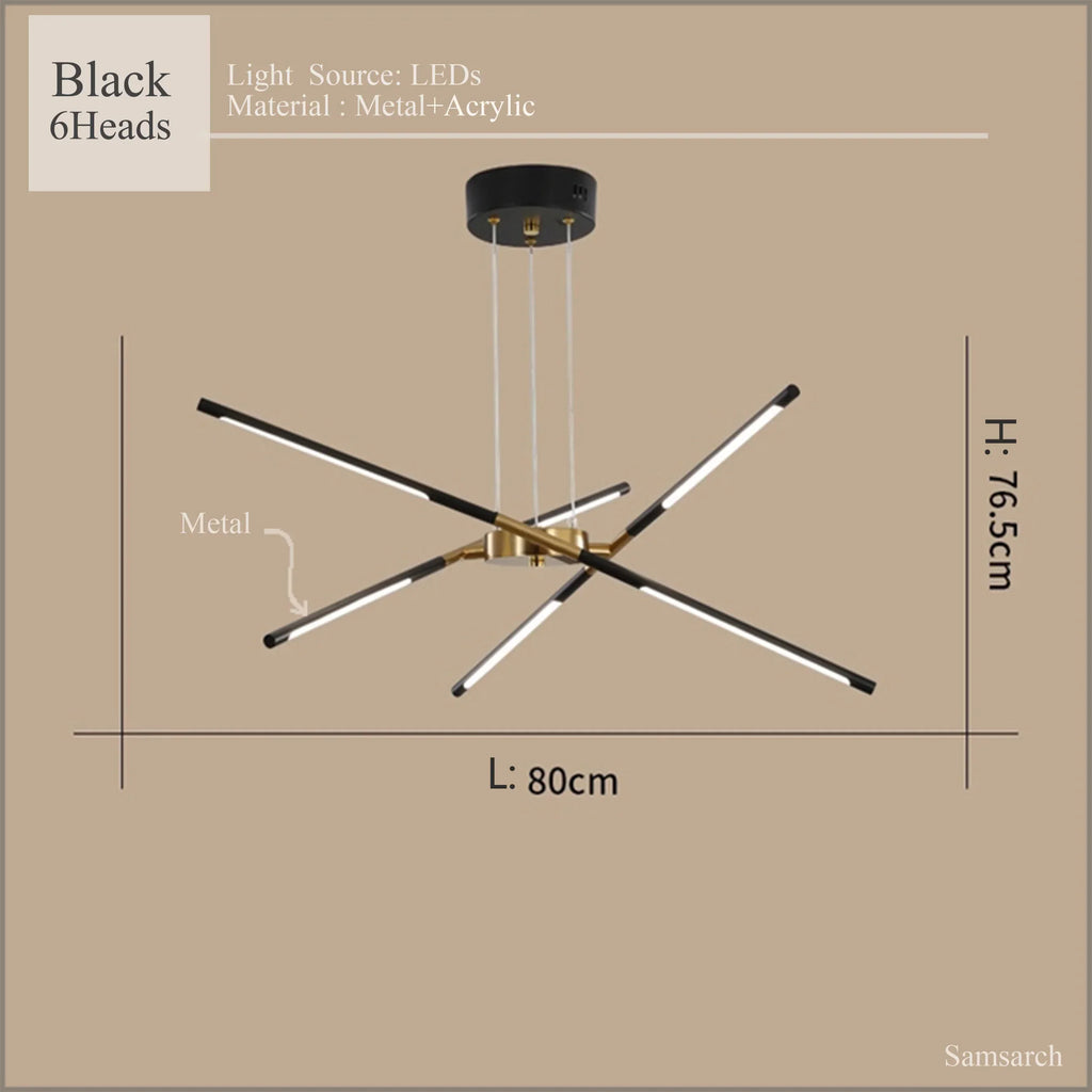 Modern LED Linear Chandelier: Creative Design Ceiling Lamp with Remote for Home Decor