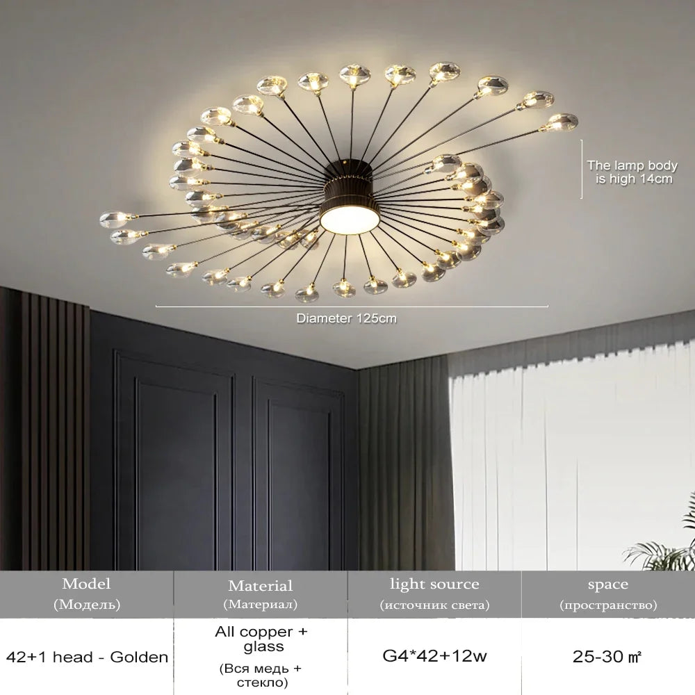 Copper Fireworks LED Ceiling Chandelier for Modern Bedroom and Living Room Decor