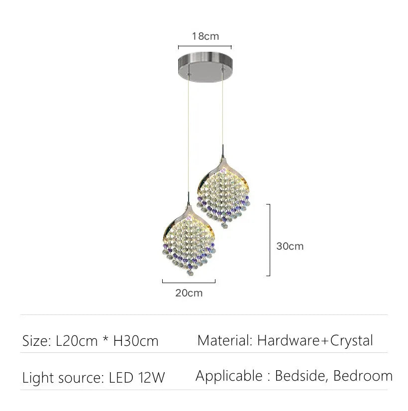 Purple Crystal Chandeliers: Minimalist Restaurant Bedroom Pendant Lamp