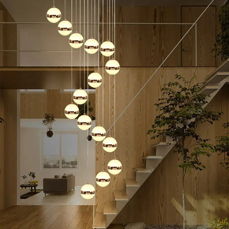 Round Ball Acrylic Chandelier Staircase LED Gold Lighting Fixtures