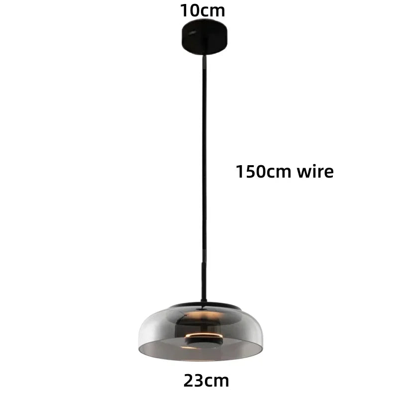 Glass Pendant LED Light Fixture - Modern Minimalist Hanging Lamp for Dining Room
