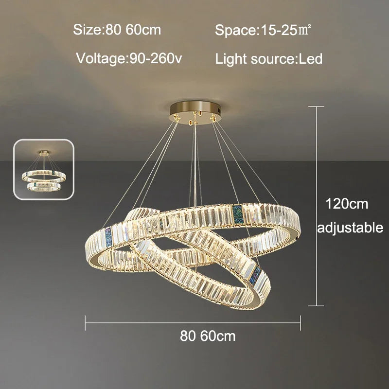 Luxury Golden Crystal Round Ceiling Chandelier with Remote Control LED Light