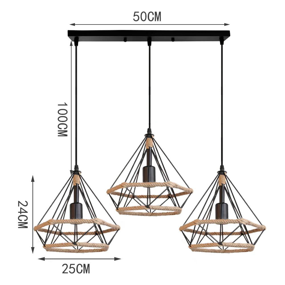 Vintage Hemp Rope Pendant Light Industrial Chandelier Loft Decor Lampshade