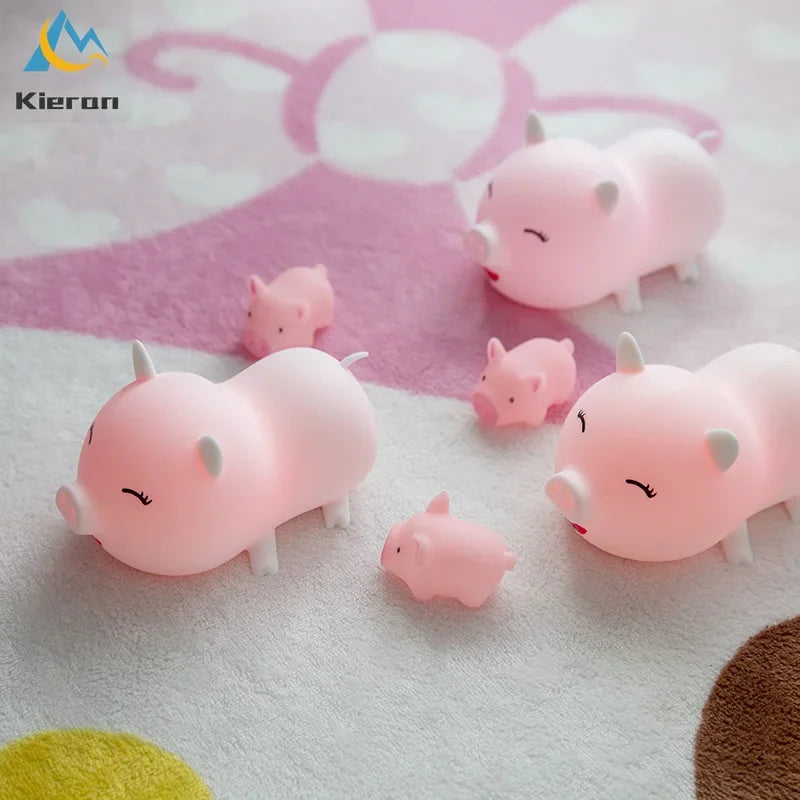 Pig Silicone LED Night Light - Modern Cartoon USB Floor Lamp