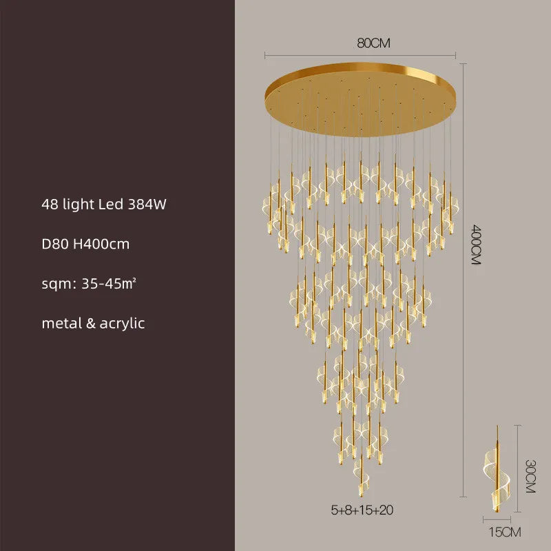 Modern Gold Acrylic Spiral Stairs Led Chandelier Pendant Light