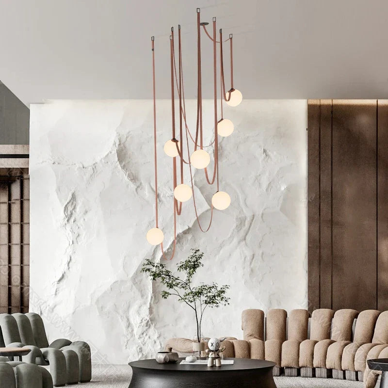 Modern Leather Chandelier LED Staircase Pendant Lamp for Hotel Living Room