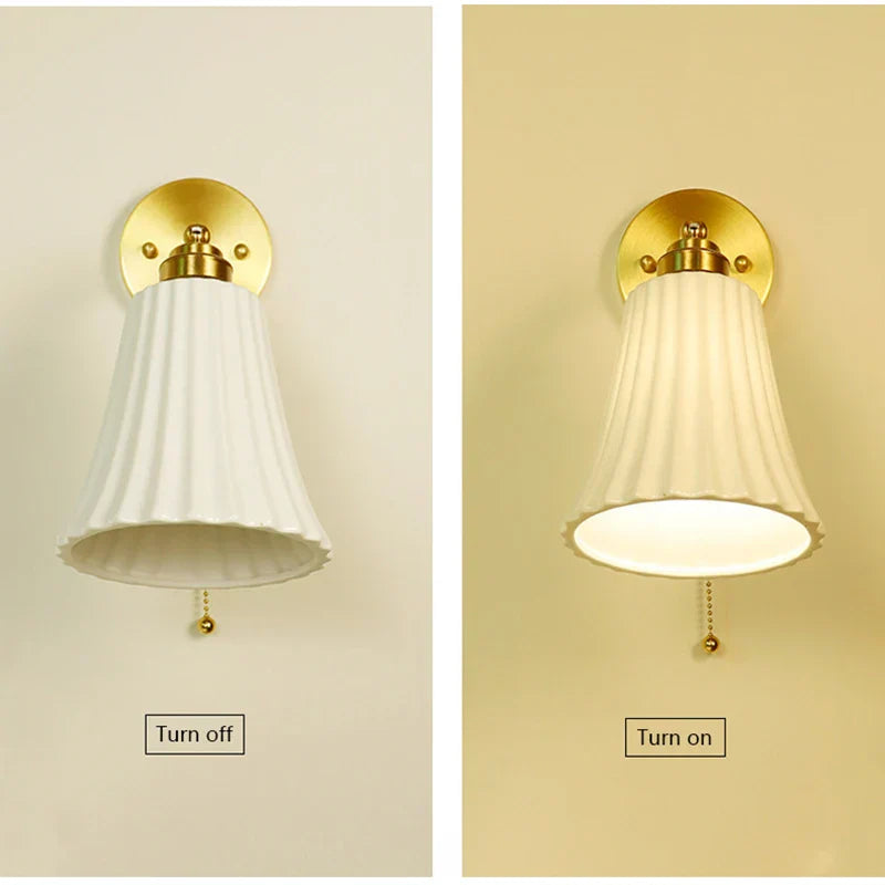 Retro Brass Wall Sconce - Luxury Bedroom Ceramic Wall Light