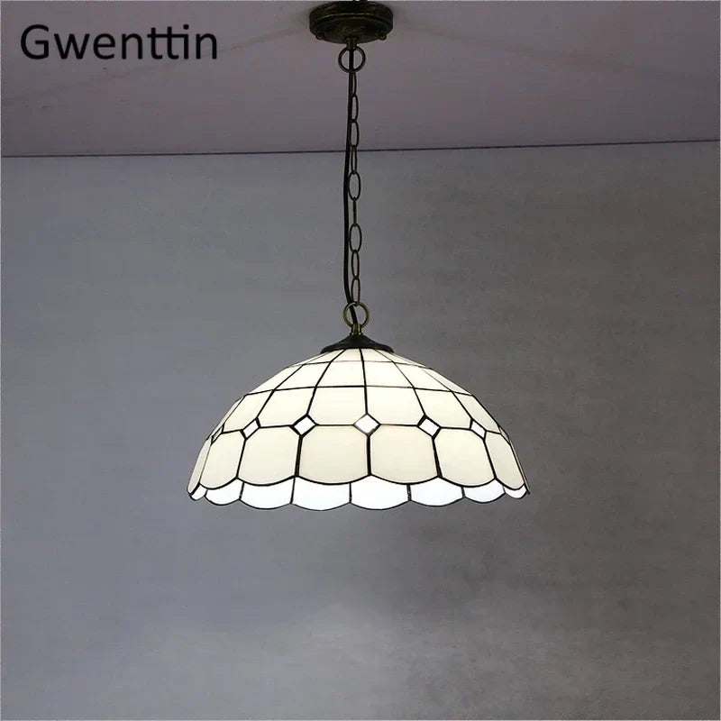 Tiffany Square Pendant Light, Stained Glass Hanging Lamp for Home Decor
