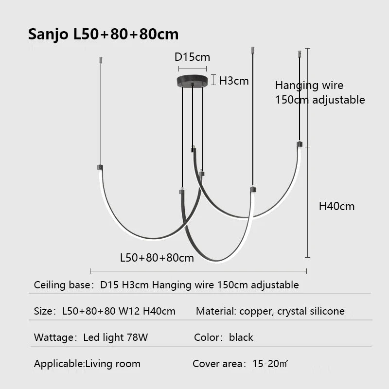 Copper Chandelier: Nordic Minimalist Lines Pendant Light for Living Room Decor