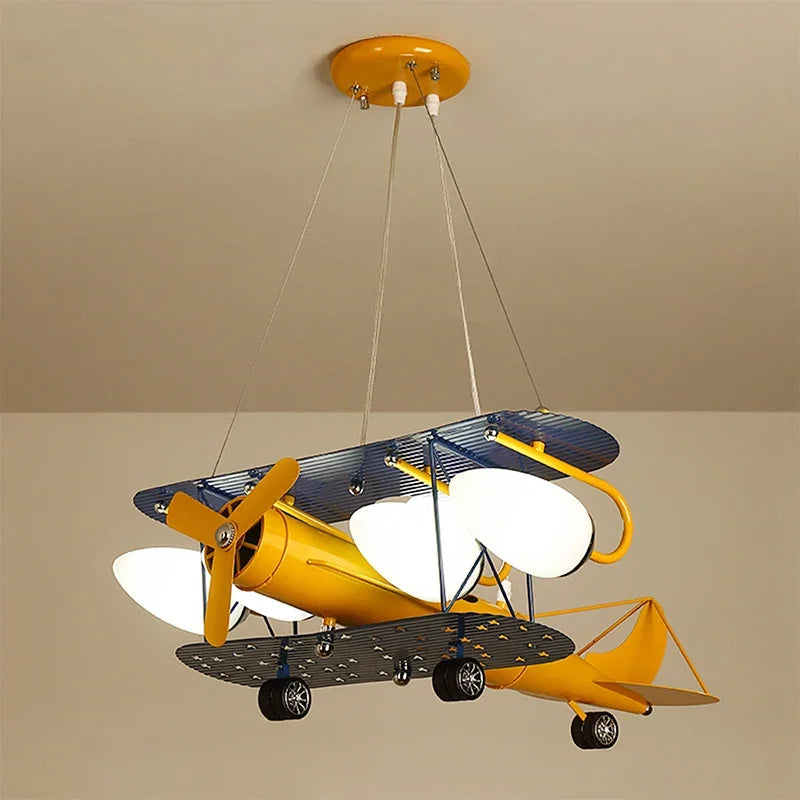 Airplane Chandelier Kids LED Lights Cartoon Boys Bedroom Cute Gift