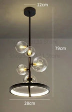 Glass Ball LED Chandelier: Modern Long Pendant Lighting for Living Room and Shop