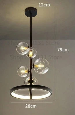 Glass Ball LED Chandelier: Modern Long Pendant Lighting for Living Room and Shop