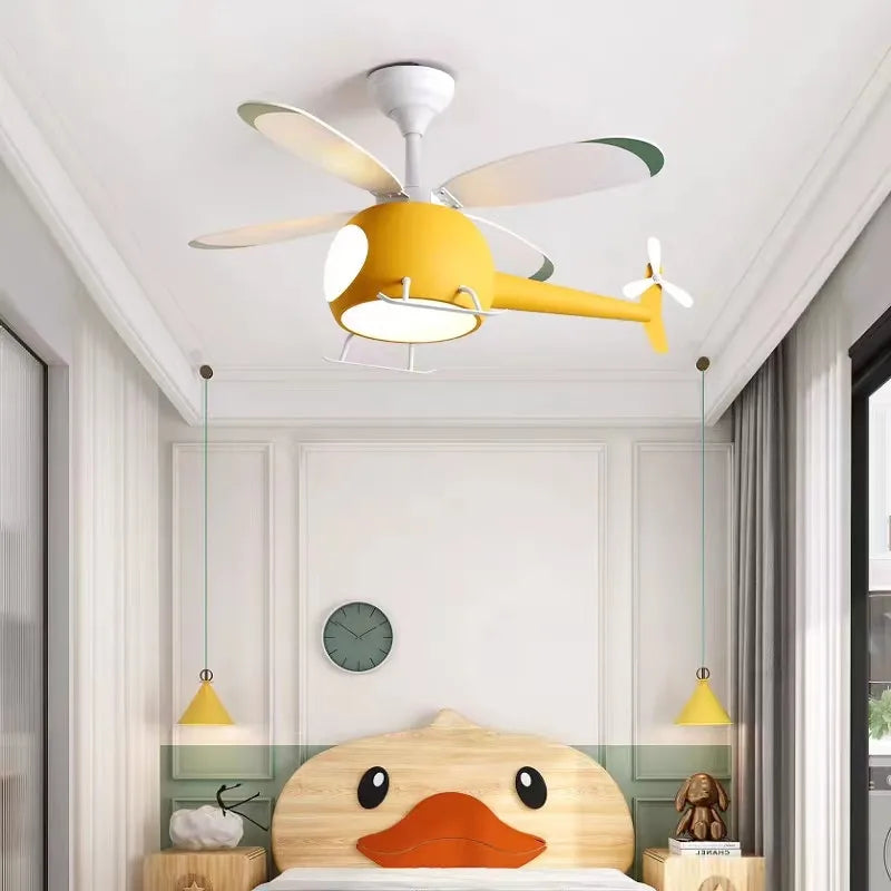 Helicopter Ceiling Fan Chandeliers: Nordic Creative Kids Room Decor Lamp