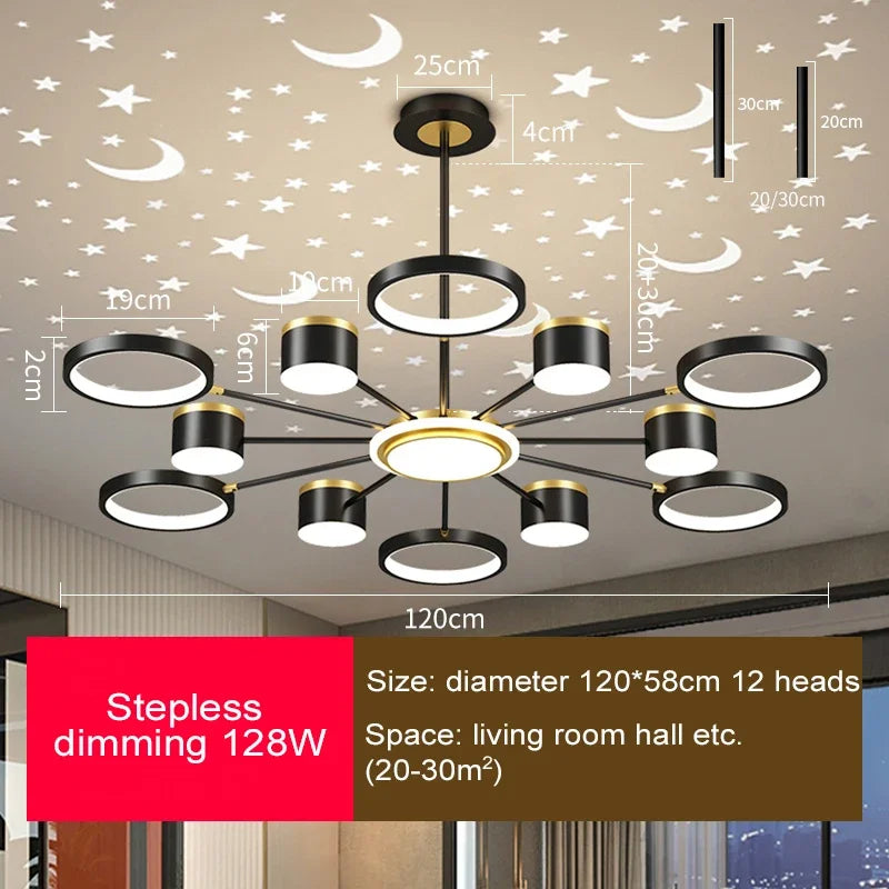 Starry Sky 6-Light Dimmable Ceiling Chandelier - White Modern Home Lighting