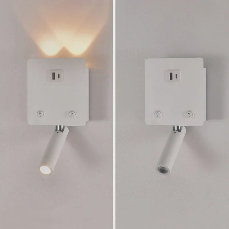 Rotatable LED Wall Sconce Lamp with USB Port & Socket for Bedrooms, Restaurants - White/Black
