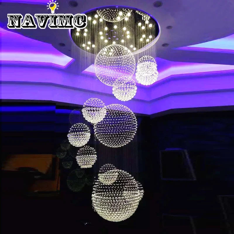 Modern Large Crystal Ball LED Chandelier for Staircase and Living Room