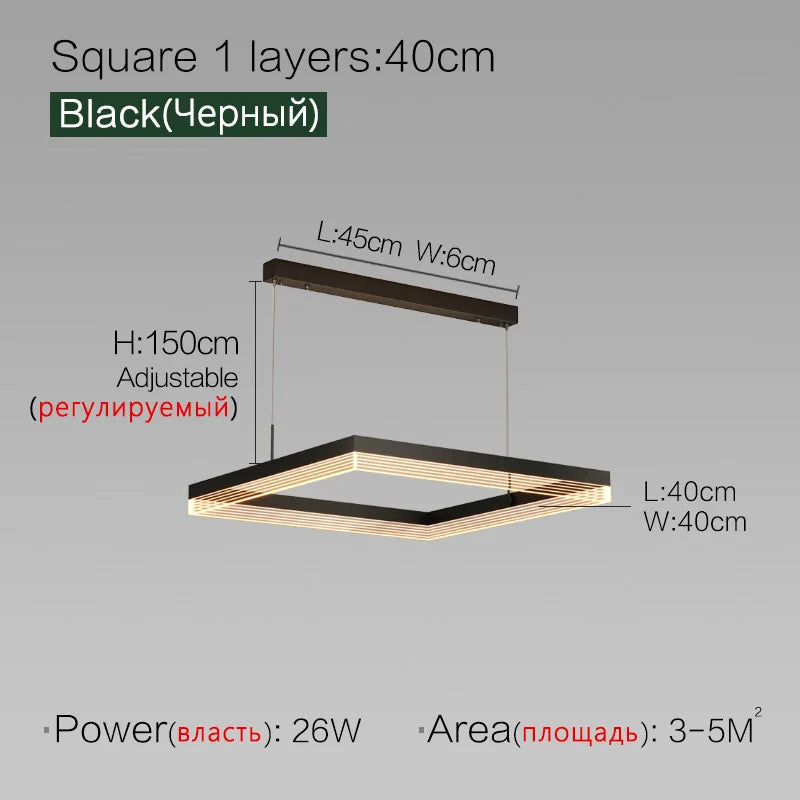 Square Modern Minimalist Nordic Chandelier for Living Room, Dining Room, Bedroom