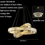 Luxury Steel Crystal Chandelier Dimmable LED Pendant Lights with Remote Control