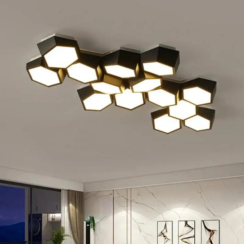Hexagon LED Ceiling Lights, Smart Control Dimmable Chandelier for Living Room & Bedroom