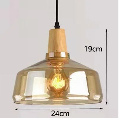 Glass & Wood Pendant Light: Modern Nordic Hanging Lamp for Bar, Table, Dining - Gray Retro Decor