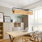 Nordic Wood LED Pendant Light with Metal Rod for Dining Room & Cafe