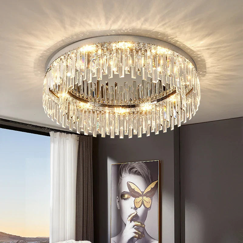 Luxury Crystal Round Black Gold Ceiling Chandelier for Bedroom Living Room Lighting