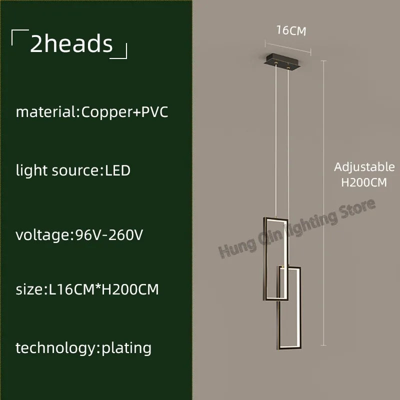 Copper Square Pendant Chandelier with LED Lighting