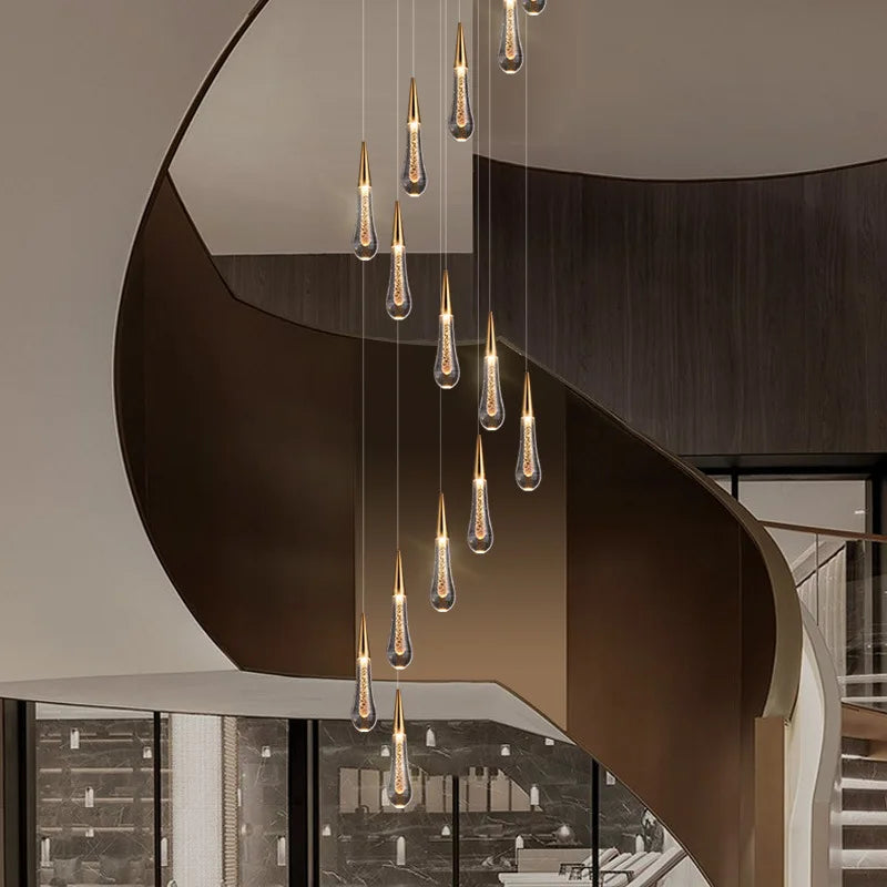 Modern Water Drop LED Chandeliers for Duplex Building, Villa Luxury Lighting